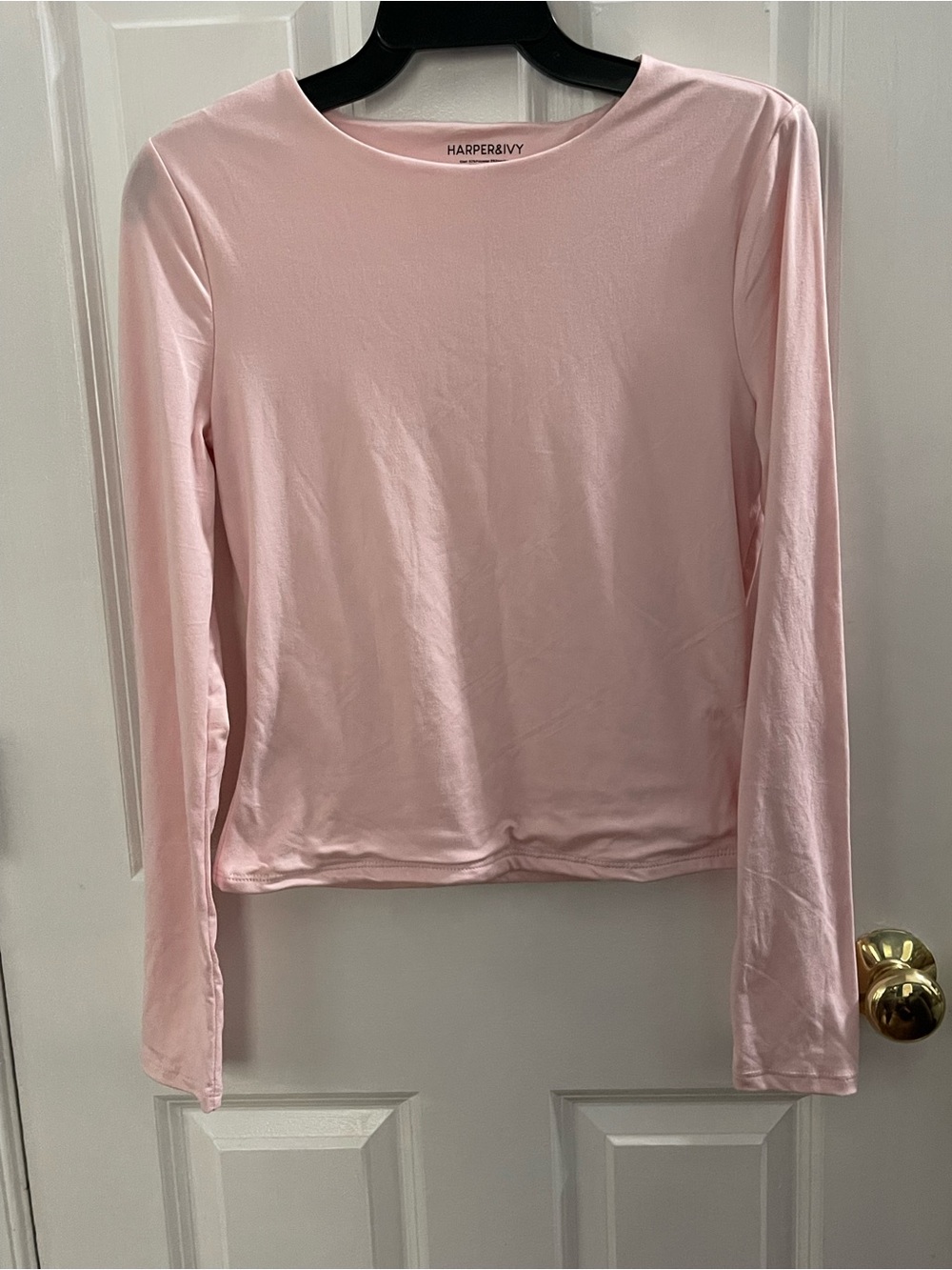 Harper & Ivy Long Sleeve Crew Neck Top - Light Pink